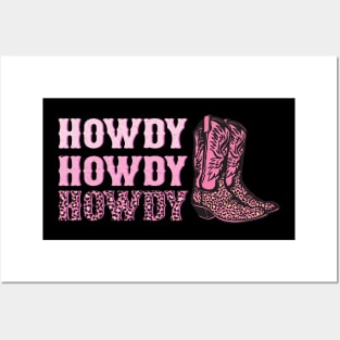 Howdy Howdy Howdy Pink Leopard Print Western Cowgirl Boots Graphic Gift Posters and Art